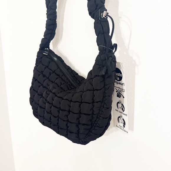 QUILTED Black Small Puffer Bag Shoulder Or Crossbody Adjustable New! - Picture 3 of 8